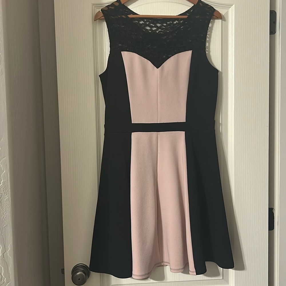En Focus Studio Dusty Rose & Black Lace Knit Dress